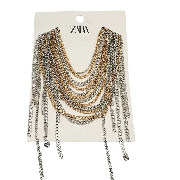 Zara Gold Silver Multi Chain Heavy Black Faux Leather Belt NWTs 4736/314/808 - Picture 2 of 6